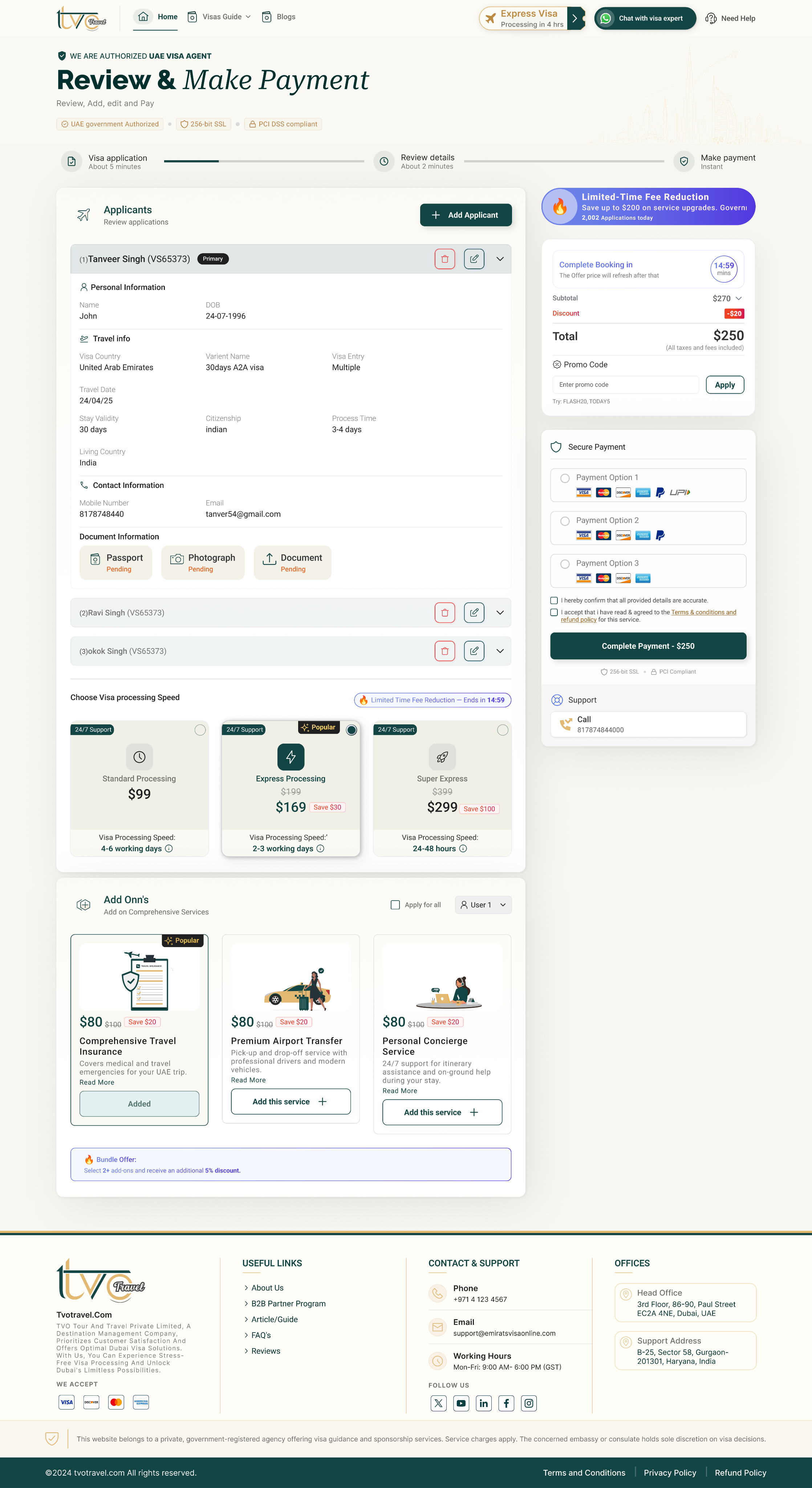 Review price and pay for your Dubai visa